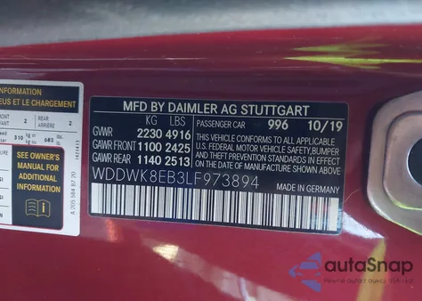 2020 Mercedes-Benz C 300 4Matic z USA, uszkodzony, nr VIN WDDWK8EB3LF973894